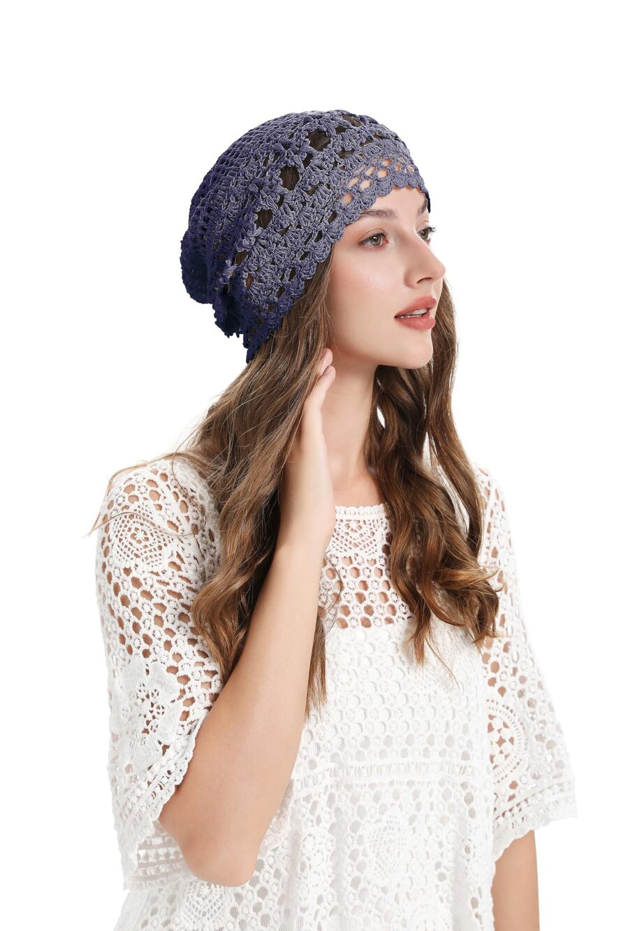 2019 Summer Crochet Slouchy Beanie Hat Handmade Knit Skull CapPurple,One